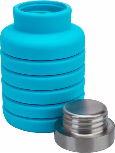 Бутылка для воды силиконовая складная с крышкой, 500 мл, голубая - фото 127571