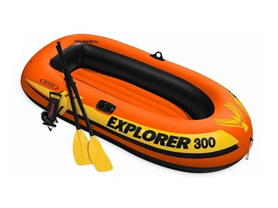 Надувная лодка трехместная Explorer 300, 211х117х41 см + весла пластик.122 см, насос ручной, INTEX (от 6 лет) - фото 142076
