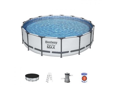Каркасный бассейн Steel Pro МАХ, круглый,  457х107 см + фильтр-насос, лестн., тент, BESTWAY - фото 142522