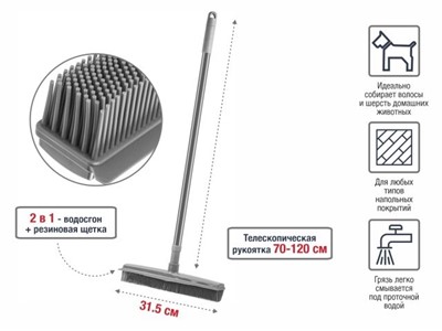 Щетка для уборки, резиновая с водосгоном, PERFECTO LINEA (Телескопическая рукоятка 70-120 см) - фото 146761