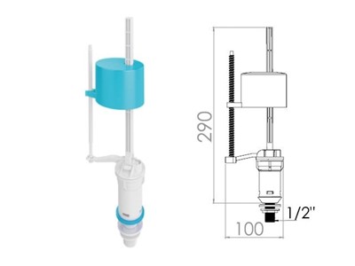 Поплавочный клапан нижней подачи воды 1/2, пл. резьба, AV Engineering - фото 150766