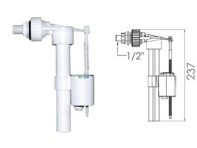 Поплавочный клапан  боковой подачи воды, 1/2, пл. резьба, AV Engineering - фото 150767