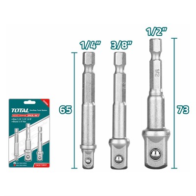 Набор переходников шестигранник 1/4 на квадрат TOTAL (3 шт) 