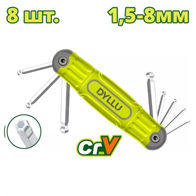 Набор ключей шестигранных со сферической головкой 1,5-8 мм DYLLU DTHK2281 - фото 166572
