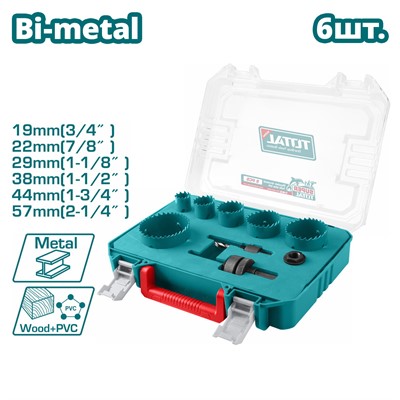 Набор биметаллических коронок 19, 22, 29, 38, 44, 57 TOTAL (6 шт)