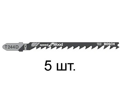 Пилка лобз. по дереву T244D (5 шт.) BOSCH (пропил криволинейный, грубый, быстрый рез) - фото 172499