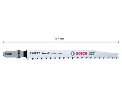 Пилка лобз. по дереву T308 B Expert "Wood 2-side clean" BOSCH (5 шт.) (пропил прямой, тонкий, для точного реза, в т.ч. в твердой древисине) - фото 172504