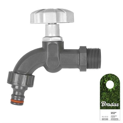 Кран полипропиленовый 1/2" + подключение к шлангу, BRADAS