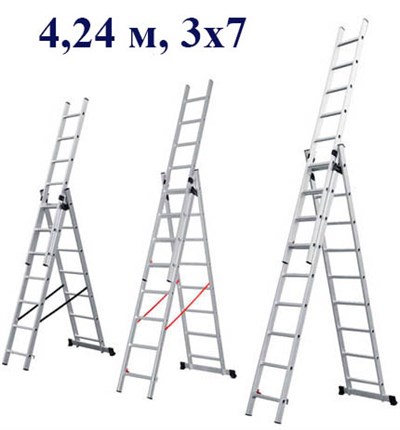Лестница алюм. 3-х секционная 4,24 метра, 3х7 ступеней, 9,8 кг. STARTUL
