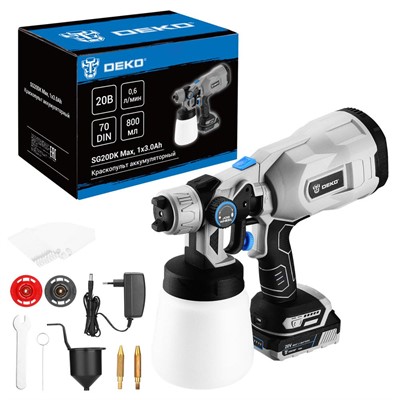 Краскопульт аккумуляторный 800 мл, 20В, АКБ 3 А/ч DEKO SG20DK Max 083-1135