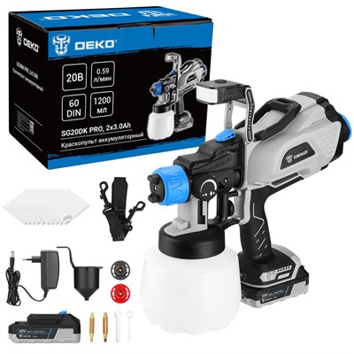 Краскопульт аккумуляторный 1,2 л, 20В, АКБ 2x3 А/ч DEKO SG20DK PRO