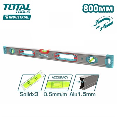 Уровень магнитный 800 мм, 3 глазка TOTAL