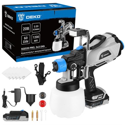 Краскопульт аккумуляторный 20В, 1200 мл, 2x3.0Ач DEKO SGD20 PRO