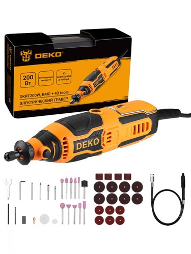 Электрический гравер DEKO DKRT200W в кейсе, с регулировкой скорости, 200 Вт, + набор аксессуаров 43 шт - фото 184025