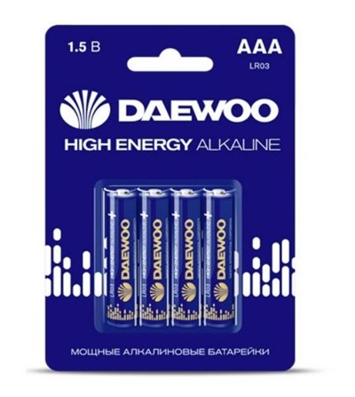 Батарейка AAA LR03 1,5V alkaline BL-4шт DAEWOO HIGH ENERGY