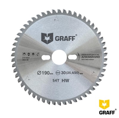 Пильный диск по алюминию 190х30х2,8/2,0 мм 54 зуба GRAFF Expert