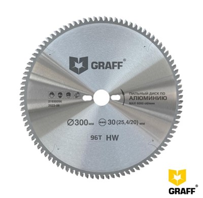 Диск пильный по алюминию 300x30(25.4/20)х3,2/2,5 мм, 96 зубов GRAFF Expert