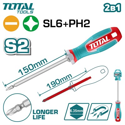 Отвертка 2 в 1 TOTAL THT250266 - фото 188272