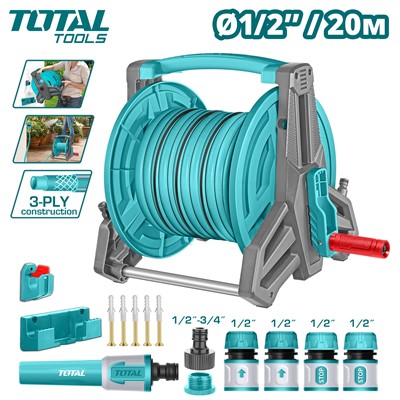 Катушка со шлангом 1/2 20м и набором для полива TOTAL