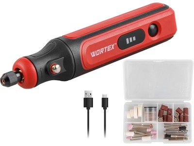 Аккумуляторный гравер WORTEX MG 1415 ELi в кор.+ аксессуары (4 В, 1,5 А/ч, 5000 - 18000 об/мин, цанга 3,2 мм + аксессуары 75 шт.)