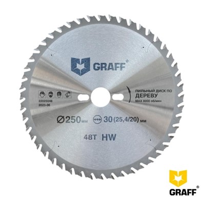 Пильный диск по дереву 250х30(25,4/20) 3,2/2,2 х48 GRAFF Expert