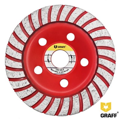 Чашка алмазная шлифовальная по бетону 125 мм турбо, GRAFF