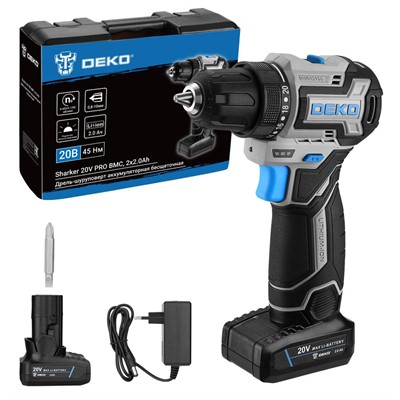 Дрель-шуруповерт аккумуляторная бесщеточная компактная DEKO Sharker 20V PRO в кейсе, 20В, 2x2.0Ач - фото 192275