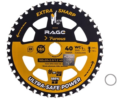 Диск пильный по дереву 165×20/16×40Z RAGE Furious Wood Finish