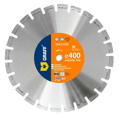 Алмазный диск по асфальту 400 x 25,4/20 мм для бензореза, GRAFF Master