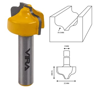 Фреза пазовая фасонная (22х13 мм; R4,75 мм), хвостовик 8 мм, VIRA