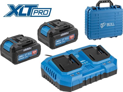 Набор: аккумулятор  BULL + зарядное устройство в чемодане SET (18 В, 2xАКБ 4 А/чч, Li-ion, З/У 2 слота, 4 А)