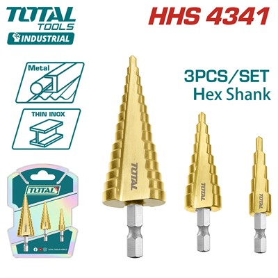 Набор сверл по металлу ступенчатых 4-12, 4-20, 4-32 мм TOTAL TAC80402 (3 шт) - фото 195546