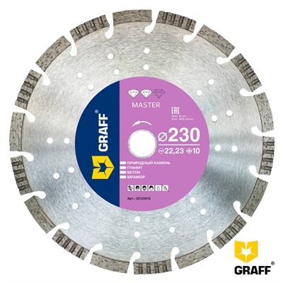 Диск алмазный 230x22,23x10 мм по граниту и природному камню GRAFF Master