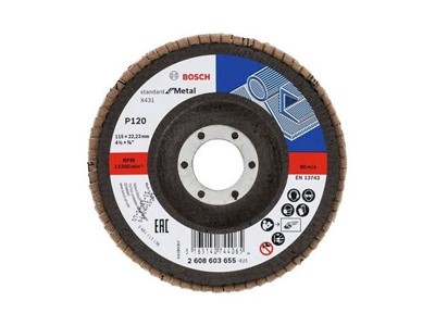 Круг лепестковый 115х22.2 мм K120 конический STANDARD FOR METAL BOSCH - фото 196427