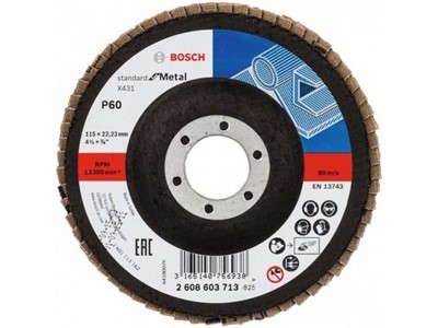 Круг лепестковый 115х22.2 мм K60 плоский STANDARD FOR METAL BOSCH - фото 196507