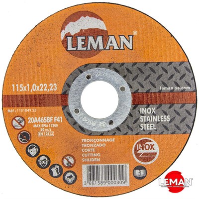 Круг отрезной 115х1.0x22.2 мм по нержавеющей стали LEMAN orange