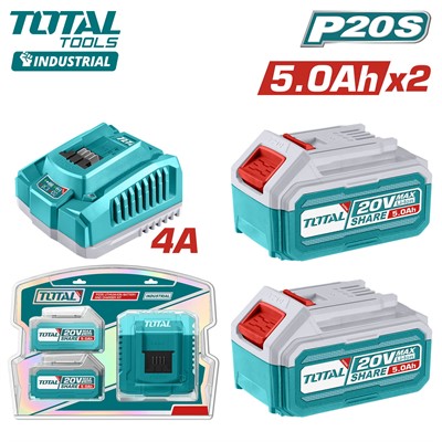 Аккумулятор 2x5 А/ч 20 В с зарядным устройством TOTAL