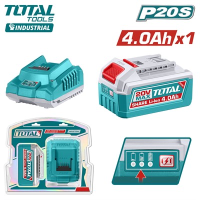 Аккумулятор 4 А/ч 20В с зарядным устройством TOTAL