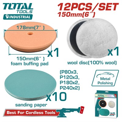 Набор для полировки и шлифовки 150мм (шесть, поролон, P80, P120, P180, P240) TOTAL