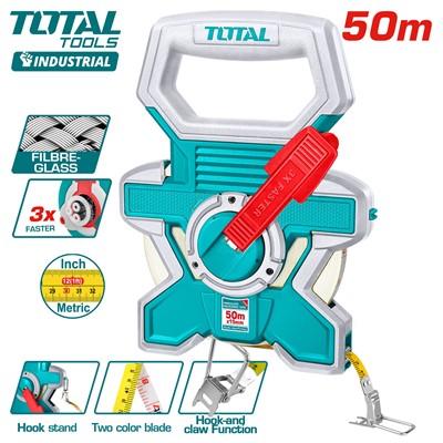 Лента мерная 50 м  (ширина 15 мм, стековолокно) TOTAL