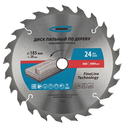 Пильный диск по дереву 185x20/16x2,6 мм 24Т Gross