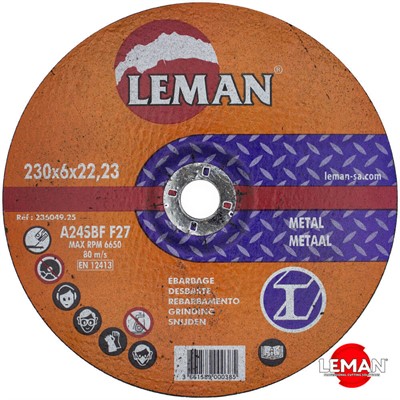 Круг зачистной по маталлу 230x6,0x22,23 мм LEMAN orange