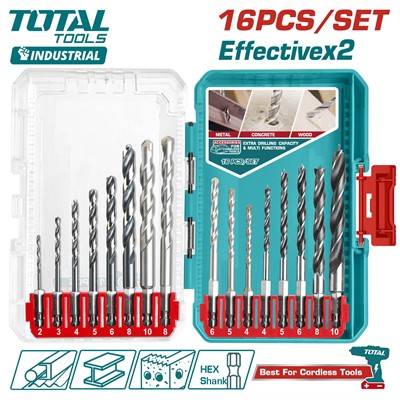 Набор сверл по металлу, бетону и дереву TOTAL  (16 шт)