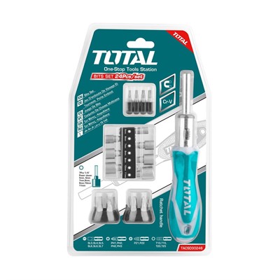 Отвертка-держатель бит с набором бит и торцевых головок TOTAL TACSD30246 (24 предмета) - фото 199059