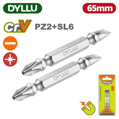 Бита двухсторонняя SL6 + PZ2 65 мм DYLLU DTSV0K21 (2 шт.) - фото 199083