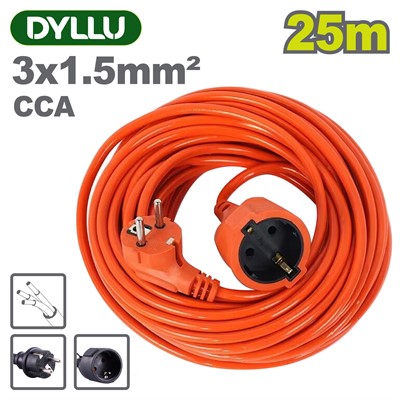 Удлинитель 25м, 1 розетка, 3x1,5мм, с заземлением DYLLU