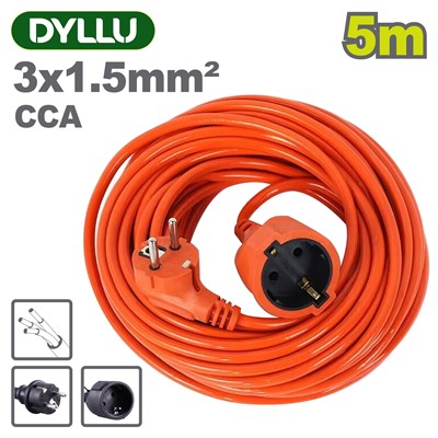 Удлинитель 5м, 1 розетка, 3x1,5мм, с заземлением DYLLU