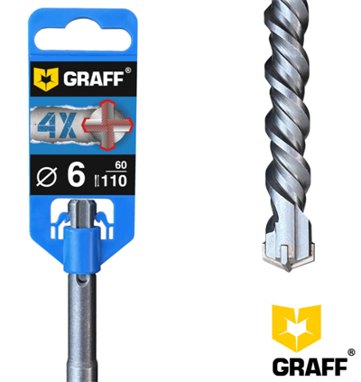 Бур сверло по бетону 6 х 60 мм SDS-plus 4-х кромочное GRAFF
