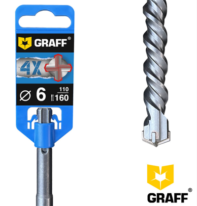 Бур сверло по бетону 6х110х160 мм SDS-plus 4-х кромочное GRAFF - фото 199447
