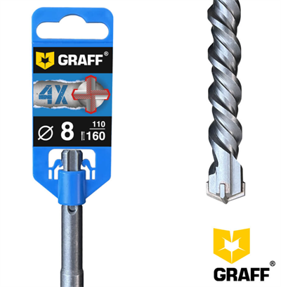 Бур сверло по бетону 8х60х110 мм SDS-plus 4-х кромочное GRAFF